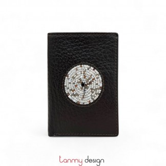 Ví Iris da đựng card đen cườm trắng 10,5*1,5*7,5 cm